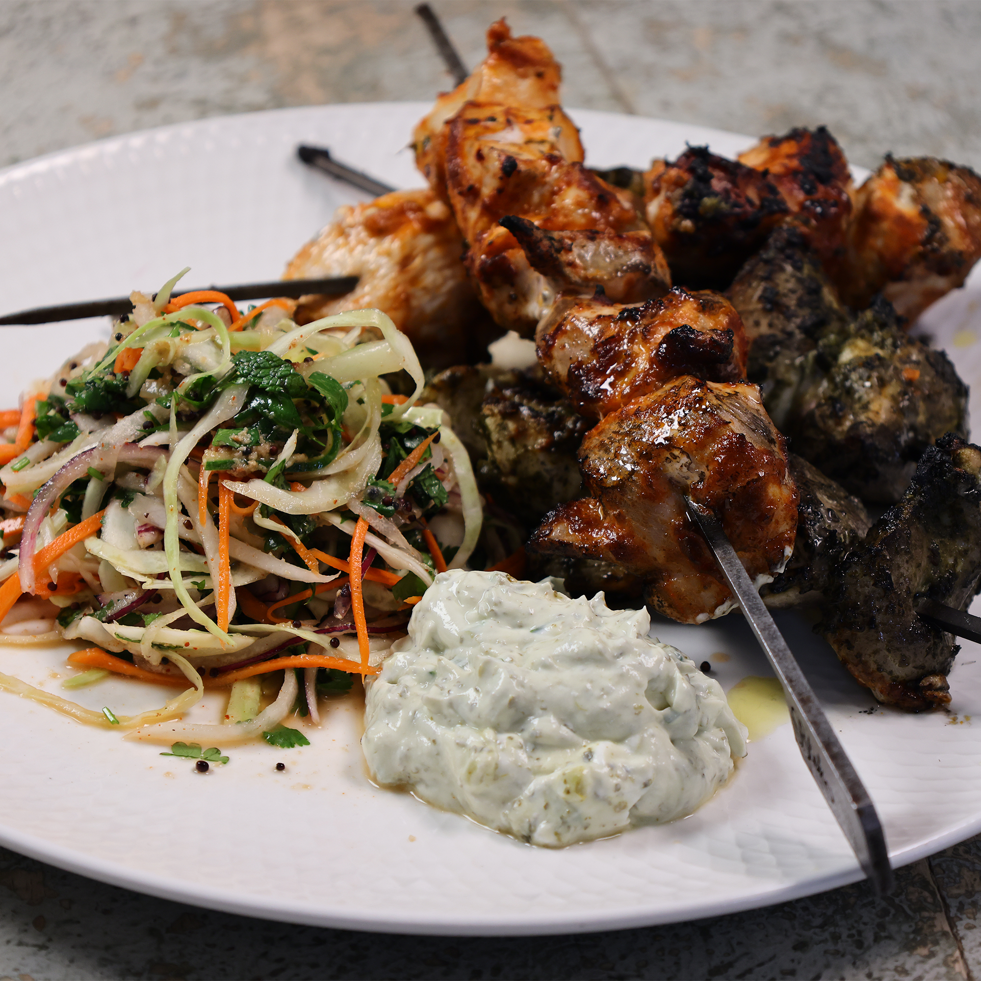 Lasooni & Green Tikka Chicken Skewers